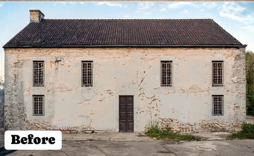 rural home renovation before and after stone house with large windows