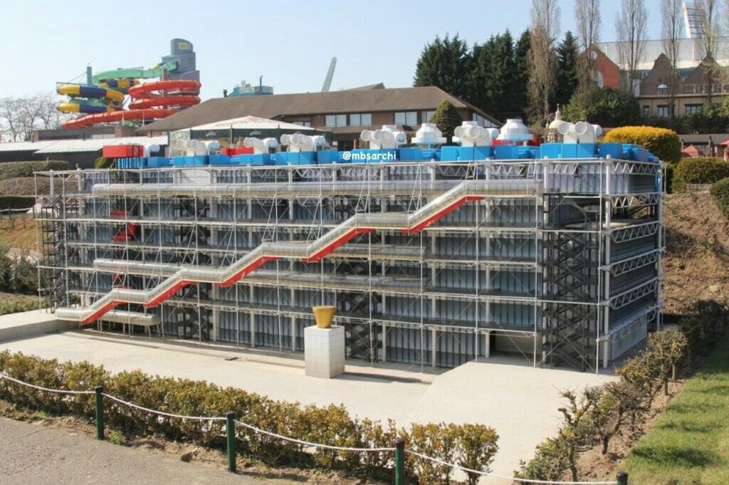 Scale model of the Centre Pompidou, highlighting its exterior design elements.